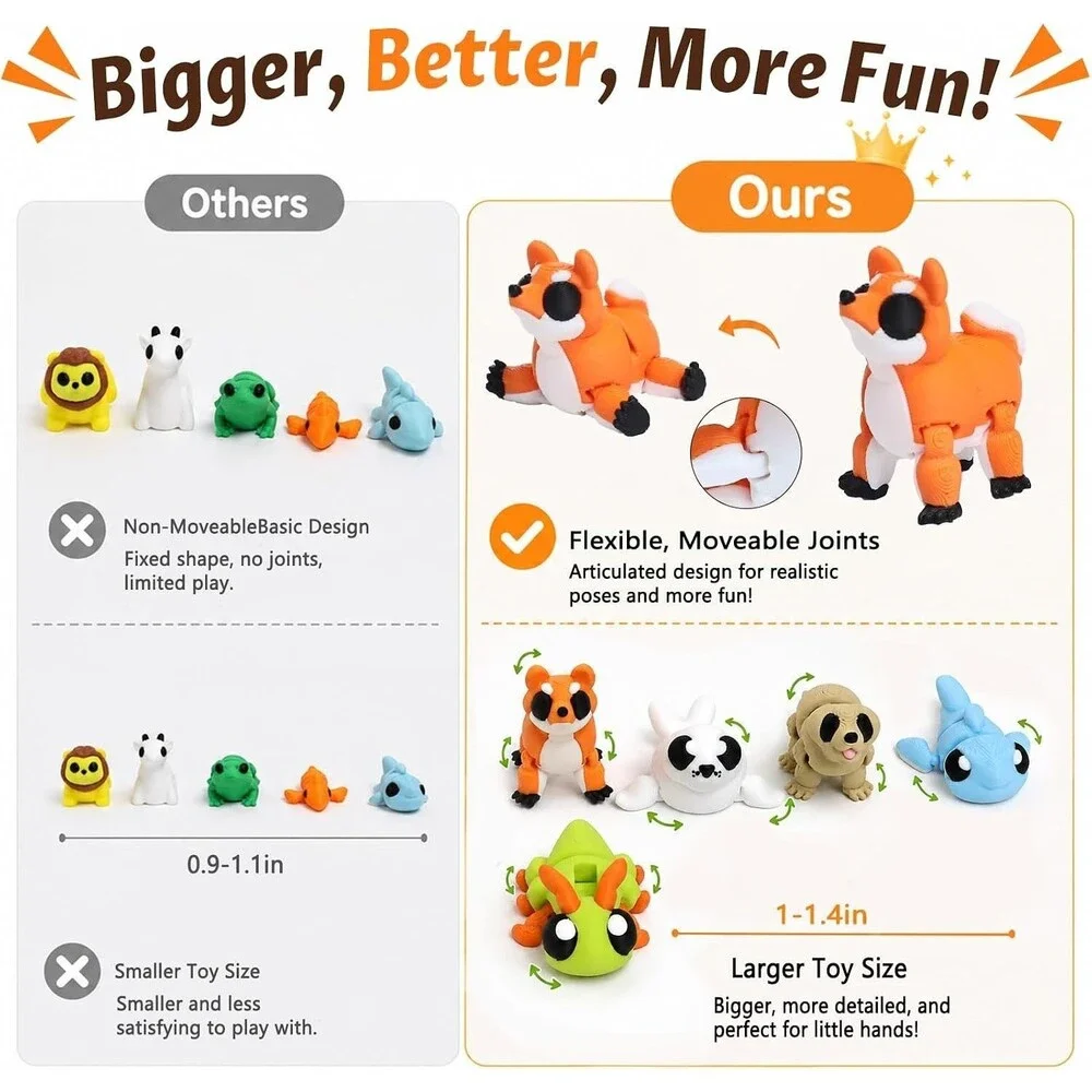 Mini 3D Printed Animal Fidget Toys 51 Pc Birthday Party Favor Goodie Bag Set